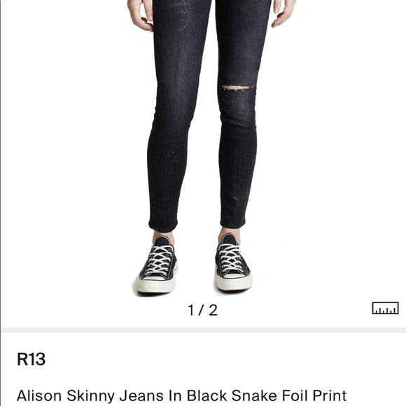 R13 ALISON SKINNY IN BLACK SNAKE SIZE 26 NEW WITH TAGS - Picture 2 of 13